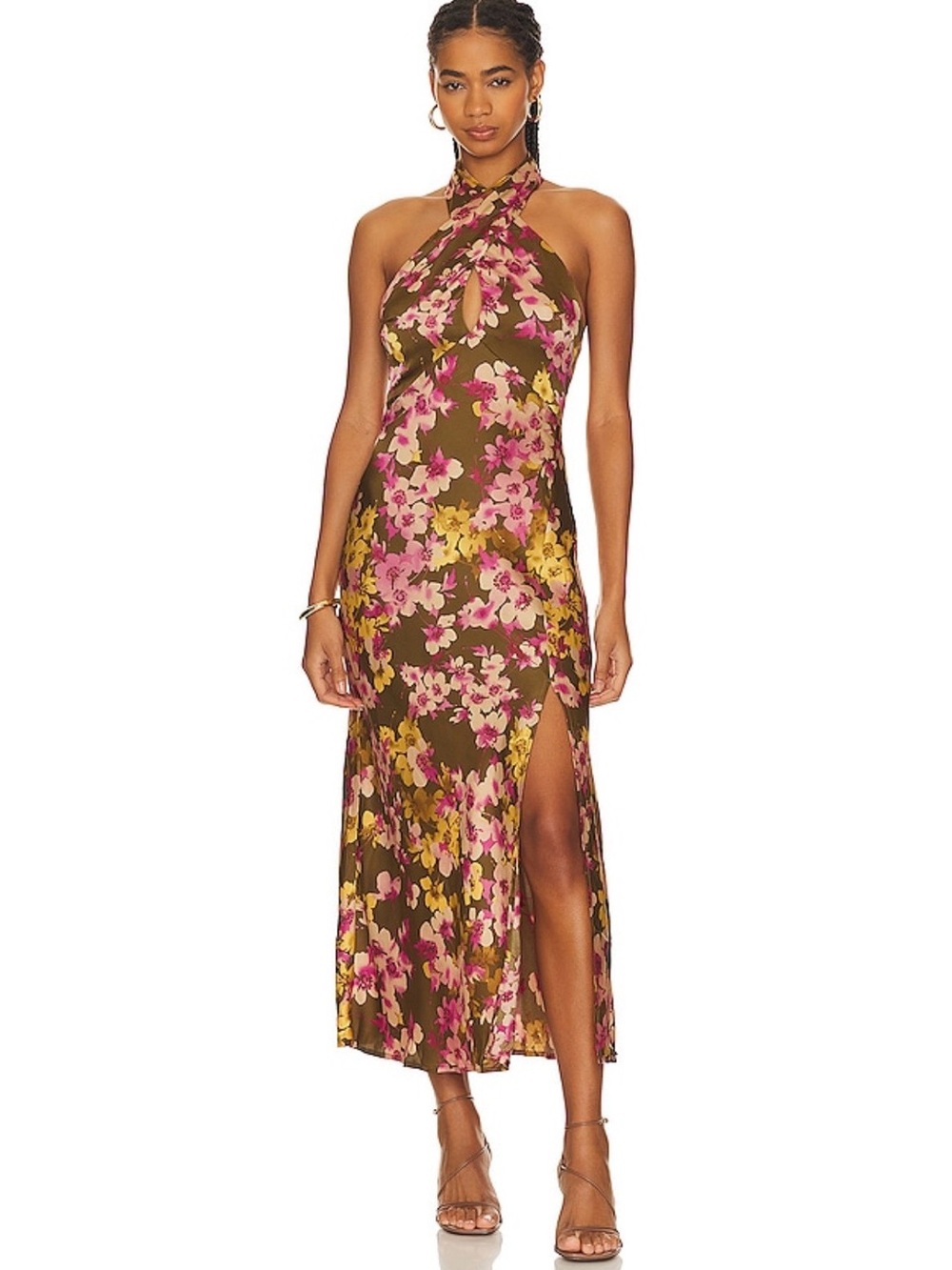 Revolve ASTR the label Marissa dress in olive and pink floral